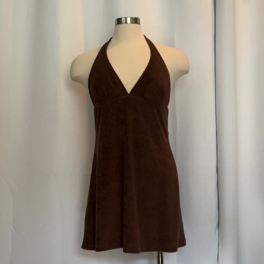 La Blanca Brown Terry Halter Coverup Mini Dress Women Size L